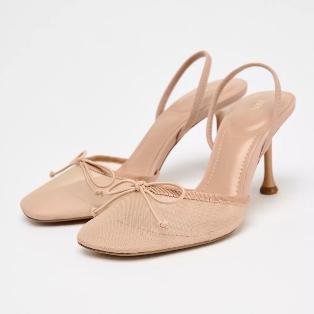 Zara slingback nude mesh heels